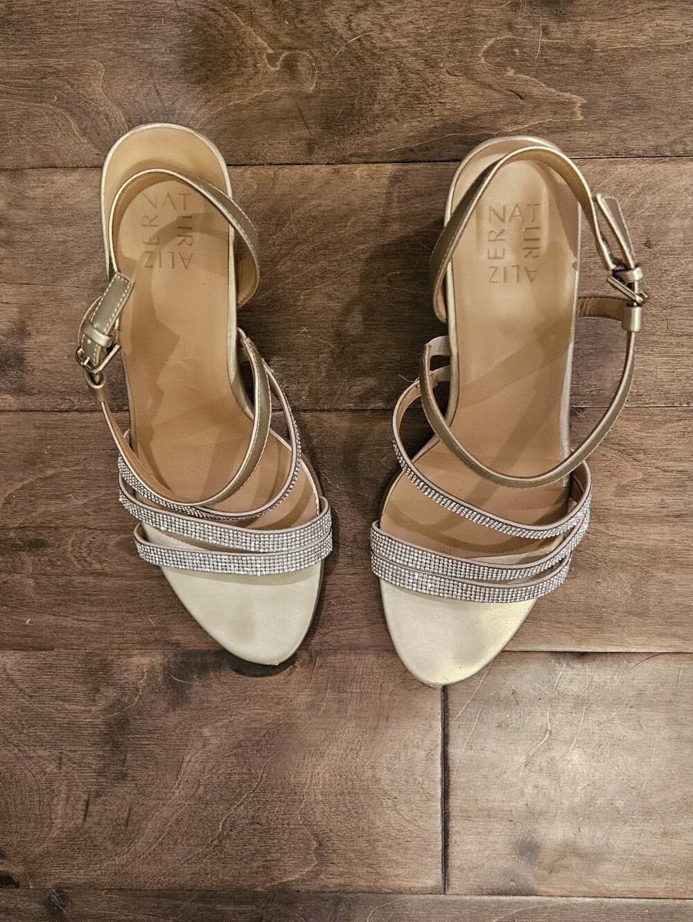 Naturalizer Gold Strappy Rhinestone Sandals, Size 9.5W